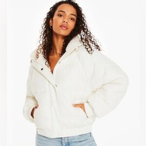 Aeropostale Oversized Quilted Hooded Puffer Jacket, IVORY 278, MEDIUM